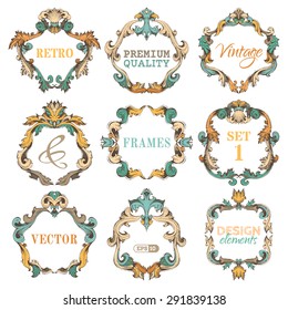 Vector set of vintage frames. Ornate retro frames and page decorations. There is place for your text in the center.