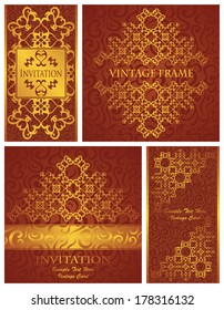 Vector set of vintage frames. Vintage seamless background with a vintage pattern. Luxury design. Can be used as invitation, greeting card           