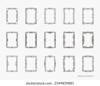 Conjunto de Vector de marcos vintage con remolino y viñeta, diseño abstracto de arte vegetal con follaje y decoración floral. Plantilla de fotogramas en formato a4. Marcos con motivos decorativos para tus proyectos más creativos