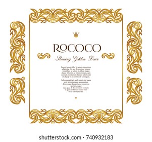 Vector set with vintage frames, vignettes; ornate floral decor for design template. Victorian style gold element. Rococo. Arabic golden motifs. Ornamental illustration for invitation, greeting card.