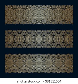 Vector set of vintage gold floral decorative seamless elements for design, print, embroidery.