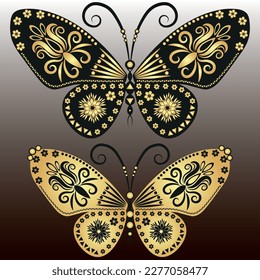 Vector conjunto mariposas vintage doradas y negras para su diseño