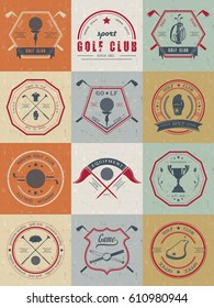 Vector set of vintage golf club logos, labels and emblems. Set of country club templates. Labels and badges with sample text. Emblems for tournaments, organizations and clubs.