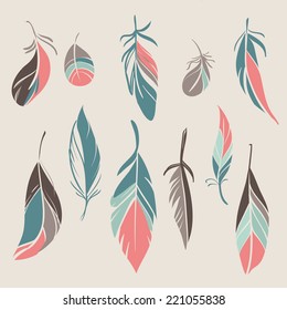 Conjunto vectorial de plumas de vintage dibujadas a mano 