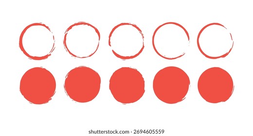 Vector set of vintage handmade round labels isolated on white background. brush circle shape sticker backdrop grunge sale sticker