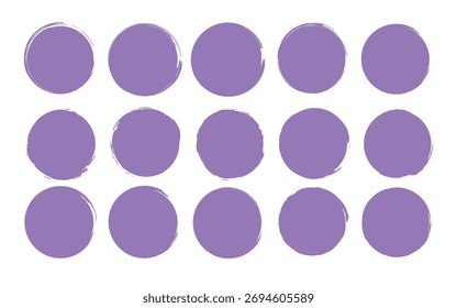 Conjunto de Vector de etiquetas redondas hechas a mano vintage aisladas sobre fondo blanco. Pincel Pegatina de forma circular Pegatina de venta de grunge de fondo
