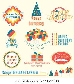 Vector Set: Vintage Happy Birthday Labels and Stickers