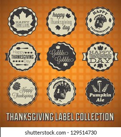 Vector Set: Vintage happy Thanksgiving Day Labels and Icons