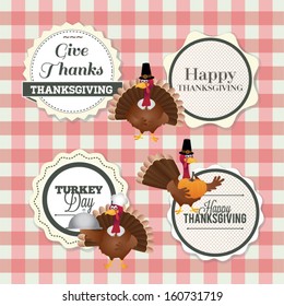 Vector Set: Vintage happy Thanksgiving Day Labels and Icons