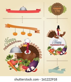 Vector Set: Vintage happy Thanksgiving Day Labels and Icons