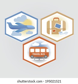 Vector set of vintage vector hexagon labels for travel