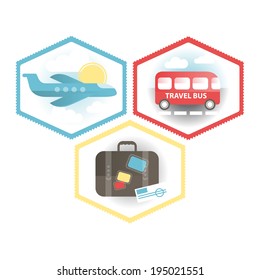 Vector set of vintage vector hexagon labels for travel