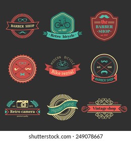Vector set of vintage hipster logo. Retro icons or badges collection.