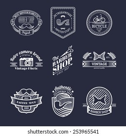 Vector set of vintage hipster logos. Retro icons collection of of bicycle, moustache, camera etc.