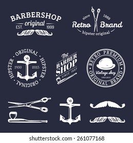 Vector set of vintage hipster logos. Retro icons collection of vintage barber shop.