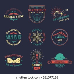 Vector set of vintage hipster logos. Retro icons collection of vintage barber shop.