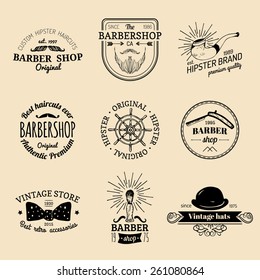 Vector set of vintage hipster logos. Retro icons collection of vintage barber shop.