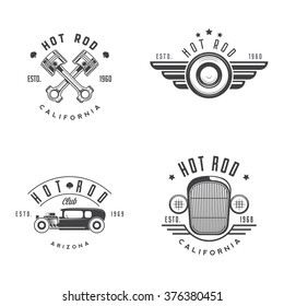 Vector set of vintage hot rod badges and emblems.