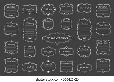 Vector Set of vintage isolated frames on dark background