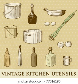 Vector set of vintage kitchen utensils