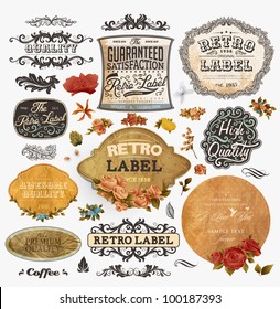 vector set: vintage labels with flowers, old paper texture, retro floral frames. For vintage and spring design