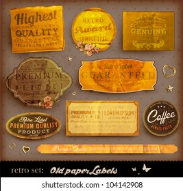 Vector Set: Vintage Labels With Flowers, Old Paper Texture