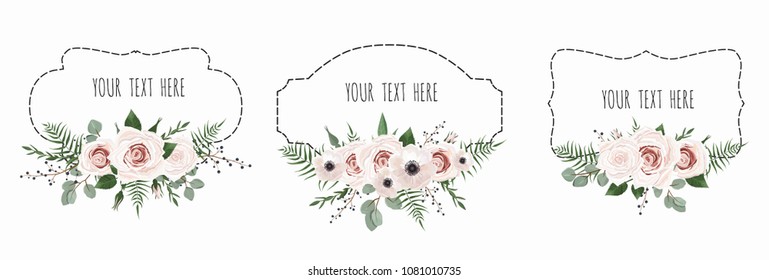 Vector set. Vintage labels with flowers. Frame border with copy space.