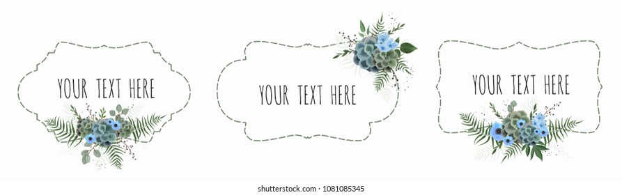 Vector set. Vintage labels with flowers. Frame border with copy space.