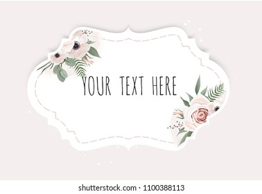 Vector set. Vintage labels with flowers. Frame border with copy space.