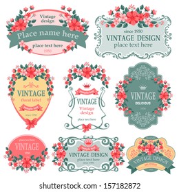 Vector set. Vintage labels with flowers.