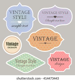 Vector set of vintage labels and frame. Vector illustration.