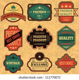 Vector set. Vintage labels. Grunge background