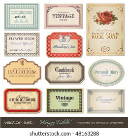 vector set: vintage labels - inspired by antique originals