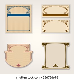 Vector set of vintage labels or invitation cards with art nouveau design elements.