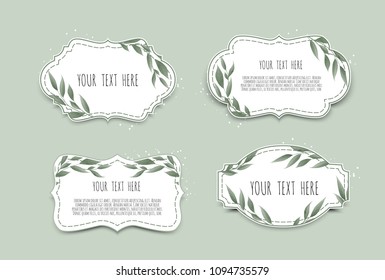 Vector set. Vintage labels with leaves. Frame border with copy space
