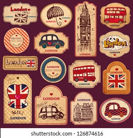 Vector set of vintage labels with London symbols