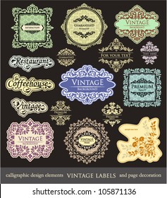 Vector set, vintage labels and page decoration.