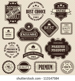 Vector set. Vintage labels. Striped background