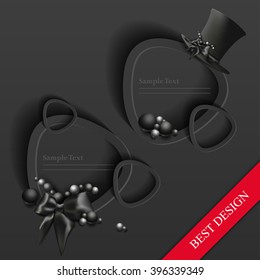 Vector set vintage labels.Abstract matte black label.Vector matte black frames, banners, panels.Bows and beads.