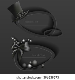 Vector set vintage labels.Abstract matte black label.Vector matte black frames, banners, panels.Vector Set of Baroque Frame Silhouettes.Bows and beads.Creative concept.