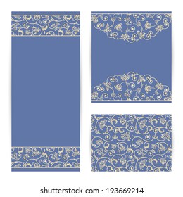 Vector set with vintage lace floral pattern for greeting or invitation card.