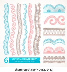 Vector set of vintage lace seamless border for invitation or greeting card. Used pattern brushes included