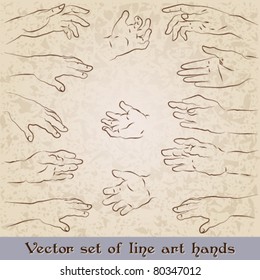 Vector set of vintage line art, retro style hand illustrations
