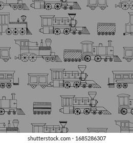 Vector Set of vintage locomotives on a white background.