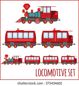 Vector set of vintage locomotives on a blank background