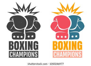 Vector set vintage logos for a boxing with two gloves. Vintage logo for boxing.