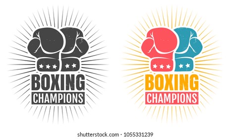 Vector set vintage logos for a boxing with two gloves. Vintage logo for boxing with glove