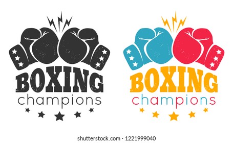 Vector set vintage logos for a boxing with two gloves. Vintage logo for boxing with glove.