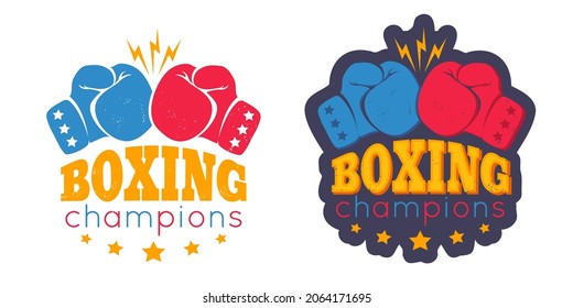 Vector set vintage logos for a boxing with two gloves. Vintage logo for boxing with glove.