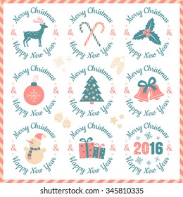 Vector set vintage logos for Christmas